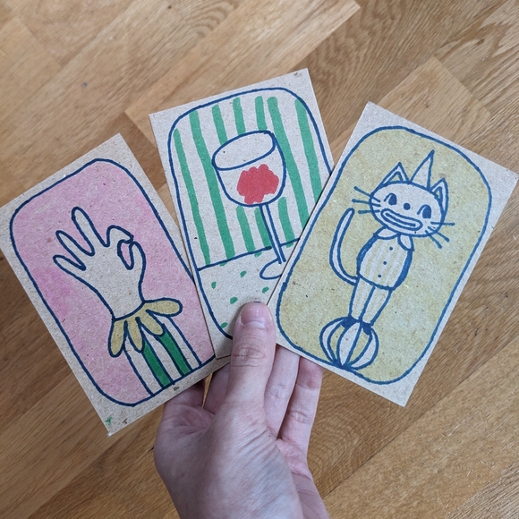 3 Hand Drawn Cards - Picture 1 of 3
